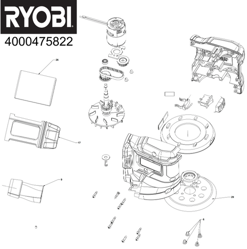 Ryobi RROS18-0 18V RANDOM ORBIT SANDER spare parts