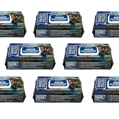 UltraGrime Life 5630 Garage XXL+ Clothwipes Box of 8 for cleaning oil, grease, and dirt on cars, bikes, tools, and garage surfaces.