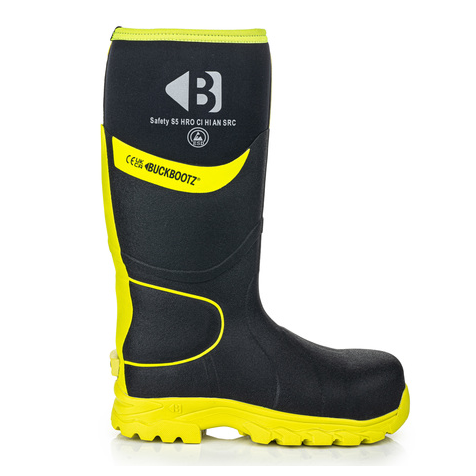 Buckbootz BBZ8000BKYL Buckbootz Safety Wellington, Black / Hi-Vis Yellow