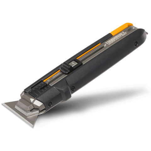 ToughBuilt scraper utility knife with non-slip handle and quick-change blades for versatile cutting and scraping tasks.