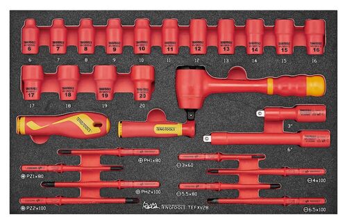 Teng Tools TEFXV28 Insulated Socket & Screwdriver Set FOAM3 28 Pieces