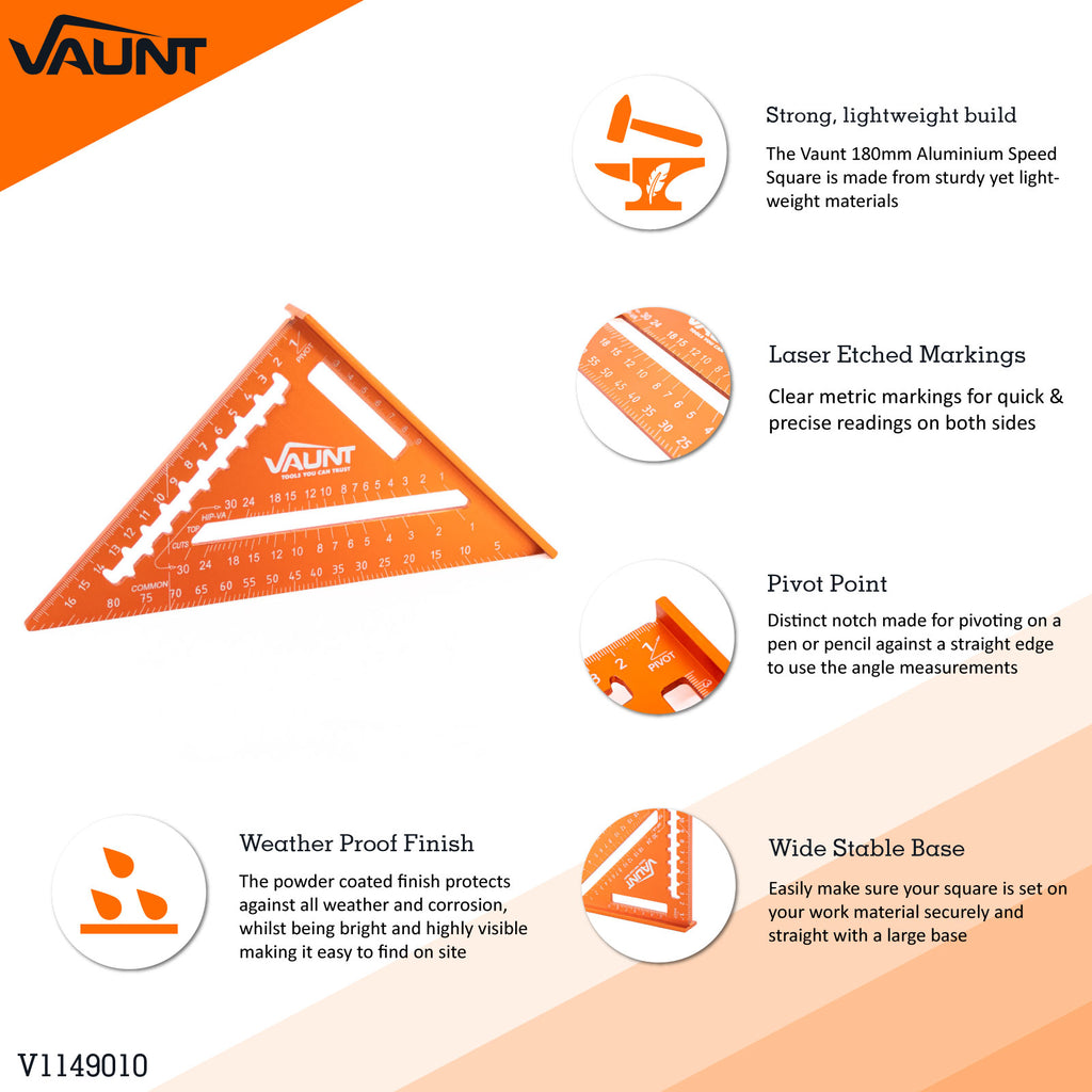 Vaunt V1149010 180mm Aluminium Rafters Metric Speed Square