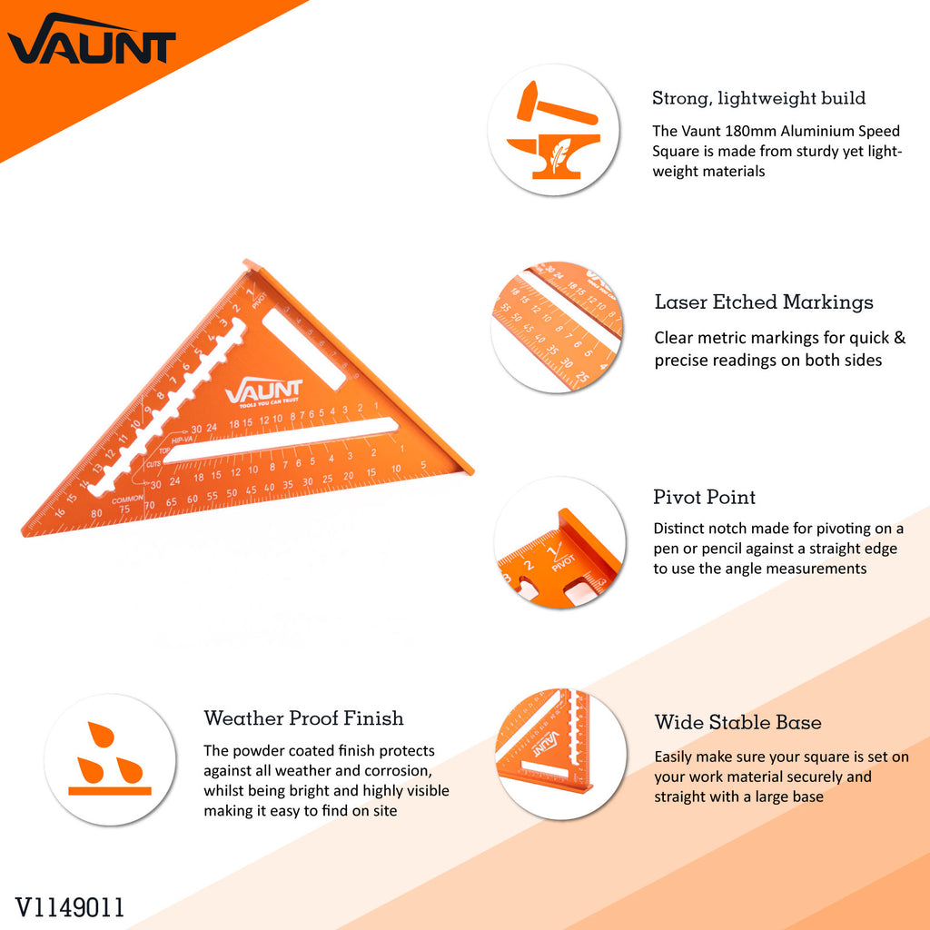 Vaunt V1149011 300mm Aluminium Rafters Metric Speed Square