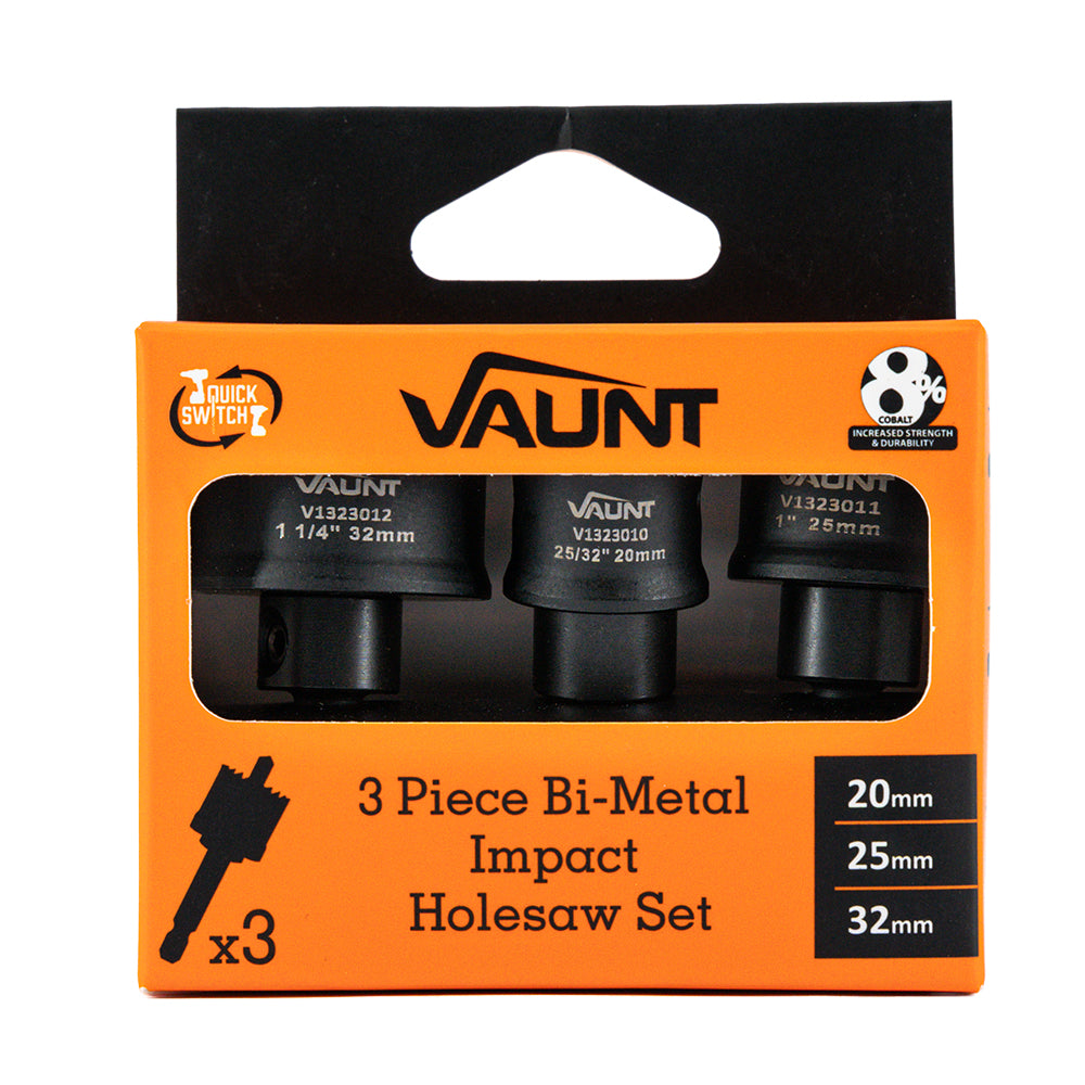 Vaunt  V1323015 3 Piece Bi-Metal Impact Holesaw Set 20mm, 25mm, 32mm