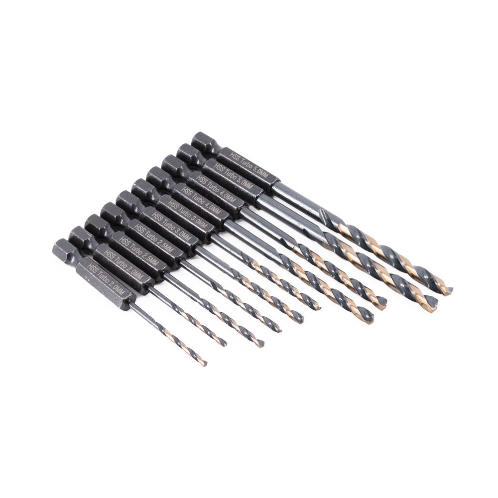 Vaunt V1324096 10 Piece 1/4” Hex Shank HSS M2 Turbo Drill Bit Set