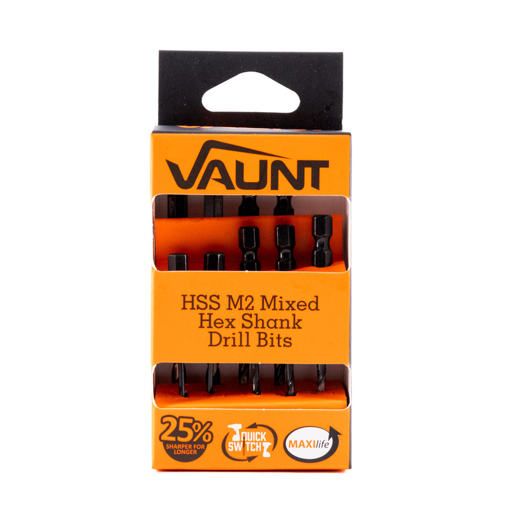Vaunt V1324096 10 Piece 1/4” Hex Shank HSS M2 Turbo Drill Bit Set