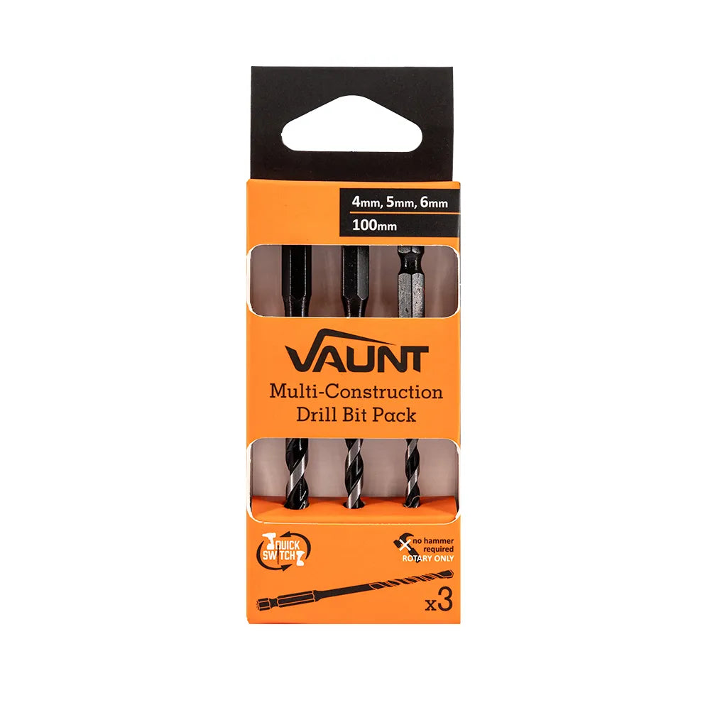 Vaunt  V1327014 Multi-Constriction Drill Bit Set – 4mm, 5mm, 6mm x 90/100mm – 3 Piece