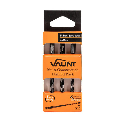 Vaunt  V1327015 Multi-Construction Drill Bits – 5.5mm, 6mm, 7mm x 100mm – Pack of 3