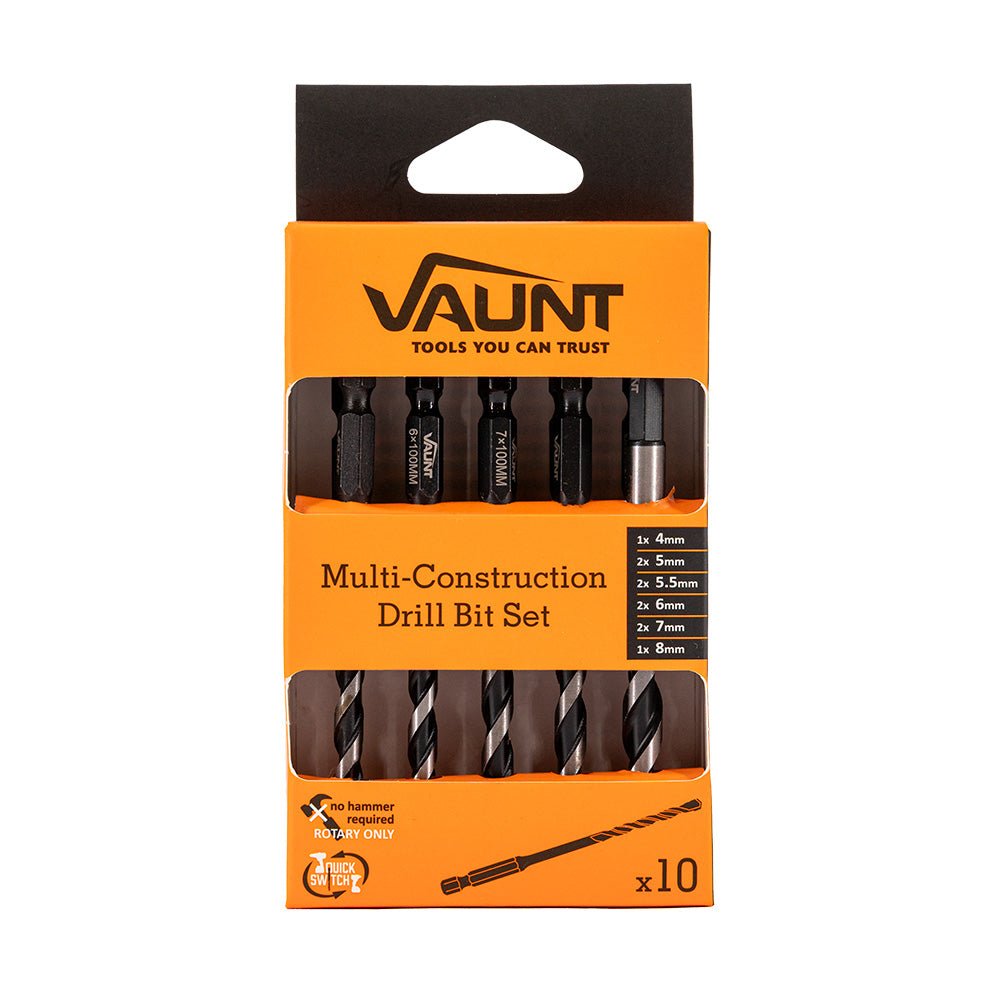 Vaunt V1327020 Vaunt 10 Piece Multi-Construction Drill Bit Set