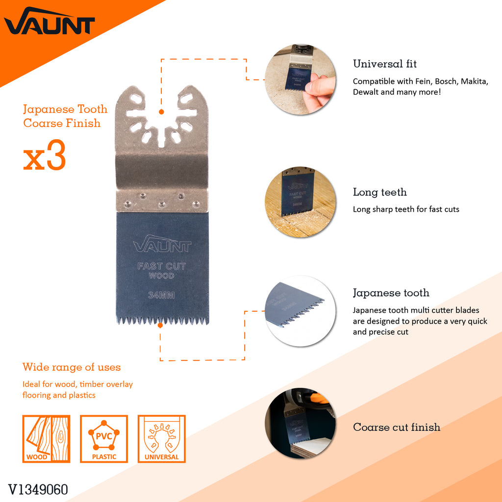 Vaunt  V1349060 Premium 34mm Japanese Tooth Multi Tool Blade – Pack of 3