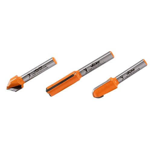 Vaunt V1355007 Vaunt Mixed Router Cutter Set 1/4″ Shank – 3 Piece (Straight, Round, V Groove)