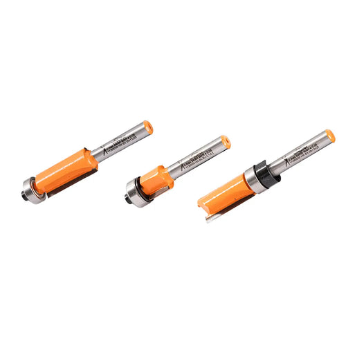 Vaunt  V1355008 Trimming Router Cutter Set 1/4″ Shank – 3 Piece (2 Top Bearing, 1 Bottom)