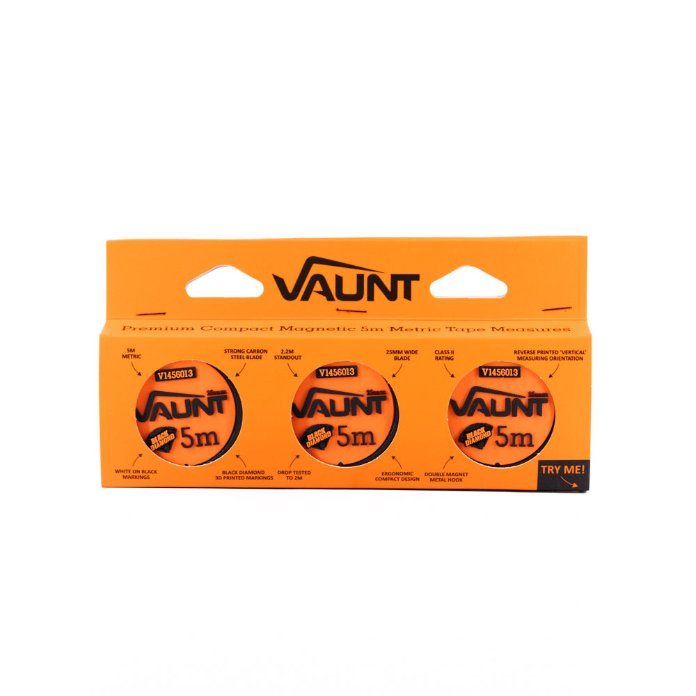 Vaunt V1456010 Premium 5m Metric Compact Tape Measure – Pack of 3