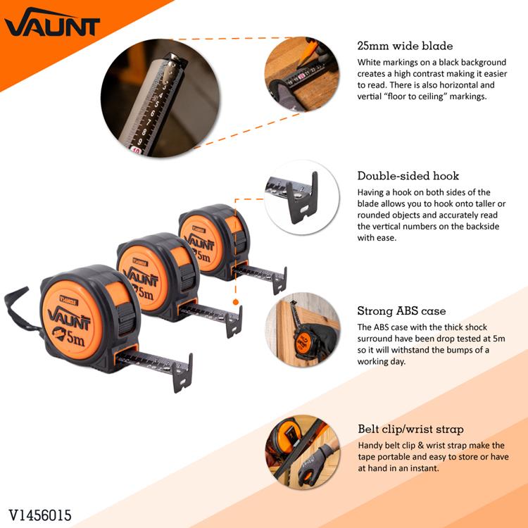 Vaunt V1456015 Premium 5m Metric Heavy Duty Tape Measure – Pack of 3