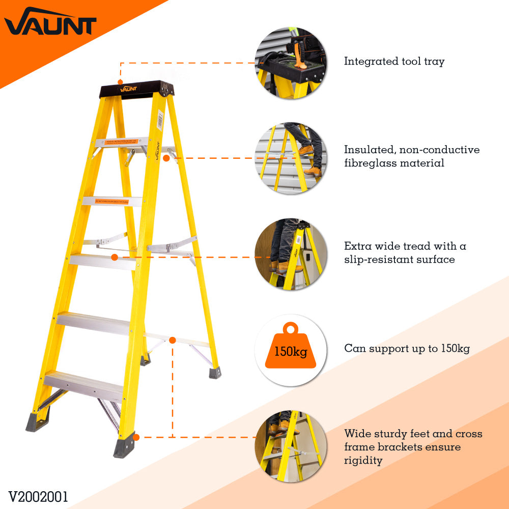 Vaunt v2002001 6 Tread Fibreglass Step Ladder – 1.67m