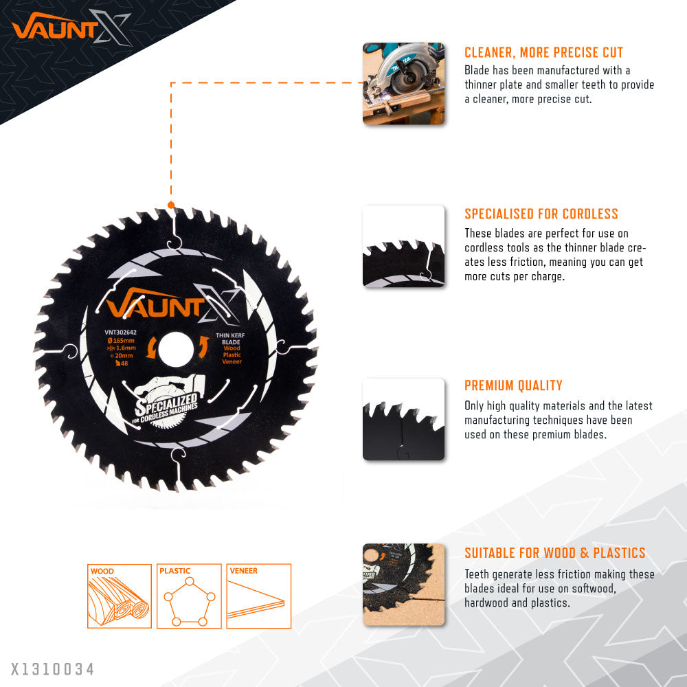Vaunt X  X1310034 165mm x 20mm 48T TCT Circular Thin Kerf Saw Blade