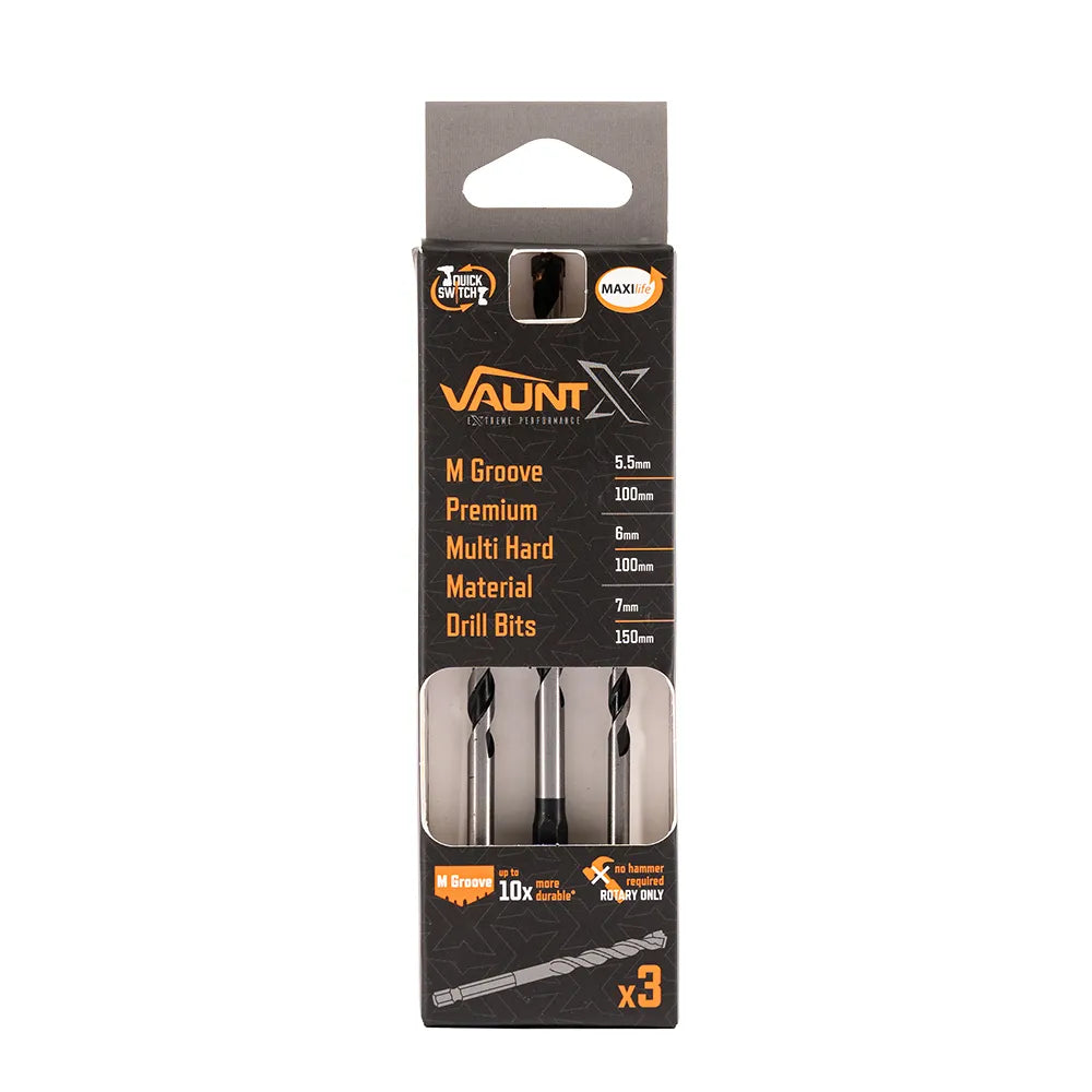 Vaunt X x1327045 Premium Multi Material Drill Bit Set – 5.5mm 6mm 7mm x 100/150mm 3pc