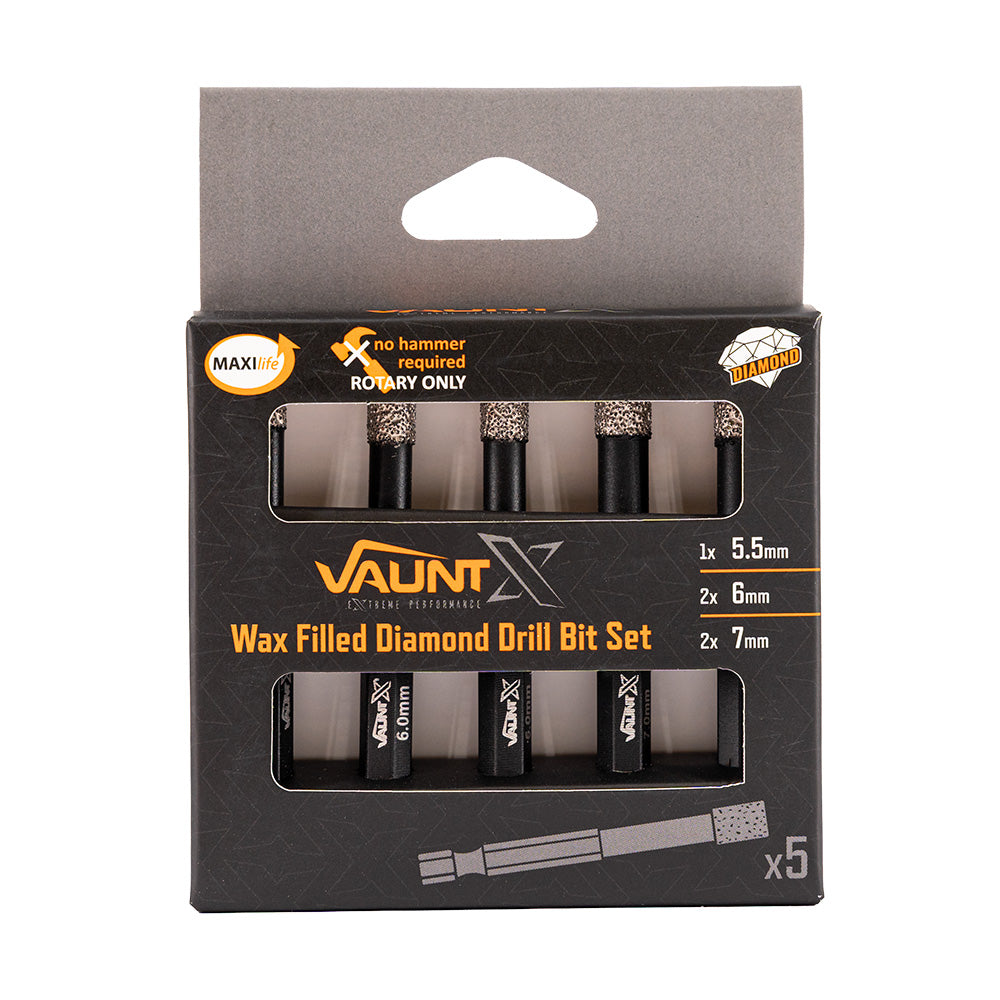 Vaunt X1332015 Vaunt X Wax Filled Diamond Tile Drill Bit Set – 5 Piece