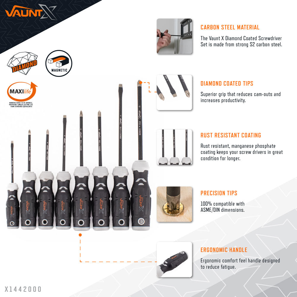 Vaunt X  X1442000 8 Piece Diamond Tipped Screwdriver Set