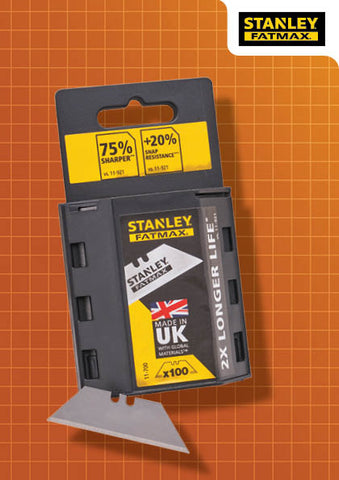 Stanley FatMax 100-pack induction hardened utility blades for stronger, sharper and longer-lasting cutting performance.