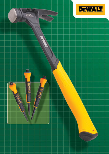 DeWALT XMS25DEWHAM DWHT 20oz Curved Claw Hammer & 3pce Punch Set