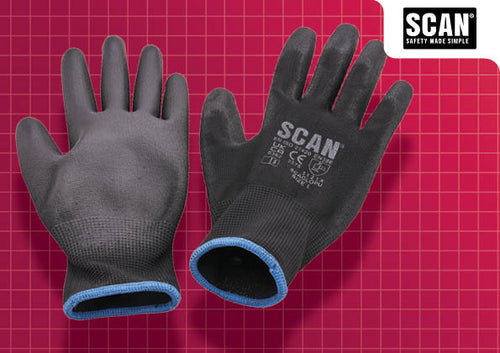 Scan PU dipped gloves 5-pack with breathable nylon and PU-coated palms for dexterous, secure handling.