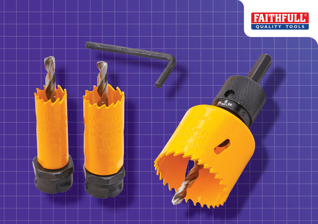 Faithfull XMS25HOLESAW QUICK CHANGE ARBOR WITH THREE BIM HOLESAWS (20/25/51mm)