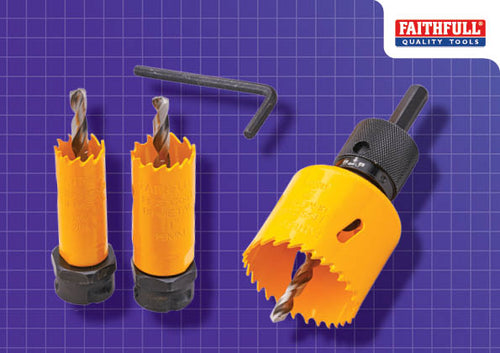 Faithfull XMS25HOLESAW QUICK CHANGE ARBOR WITH THREE BIM HOLESAWS (20/25/51mm)