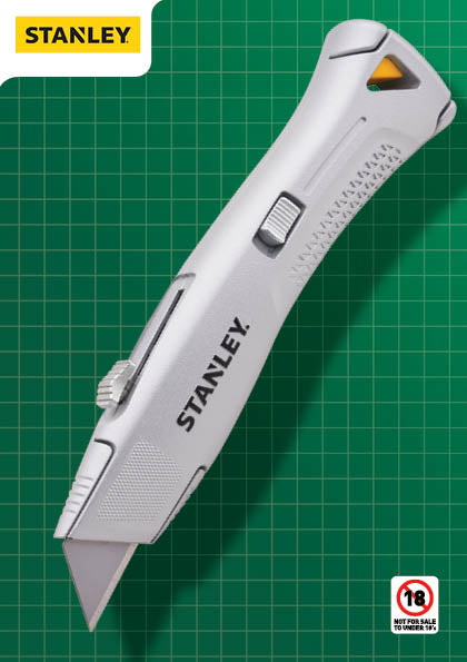 Stanley Retractable Pro-Knife with tool-free blade change and 10 replacement blades for precise, reliable cutting.