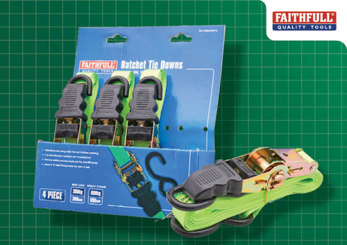 Faithfull XMS25RATCHTD RATCHET TIEDOWNS(4) 5MX25MMGREEN