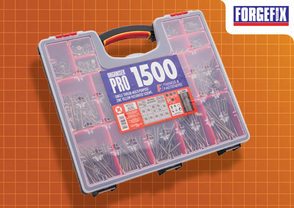 Fixings & Fasteners XMS25SCREWS F&F Single Thread Multi-Purpose Screrw Organiser Pro 1500 Piece ZYP - 19 Inserts (Includes 5 x PZ2 Bits)