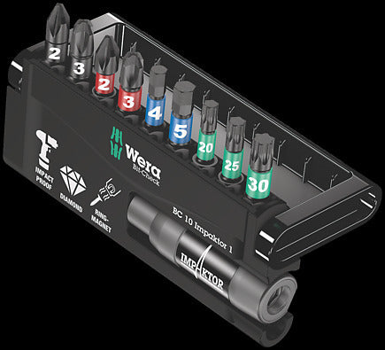 WERA 05057680001 BITCHECK 10 IMPAKTOR 1 PH/PZ/TX/HEX IMP DC 10PC