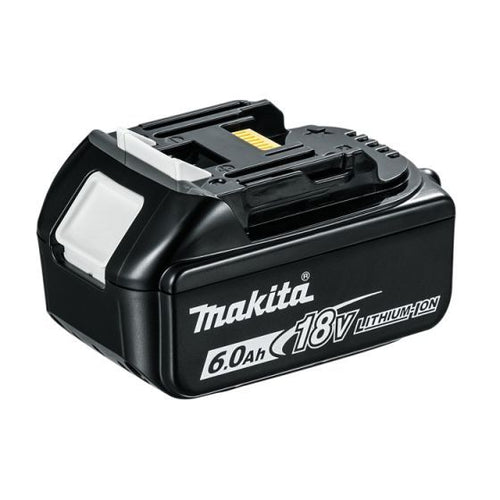 Makita BL1860B 18V 6.0Ah LXT lithium battery with fast charging and LED indicator for extended tool run time.