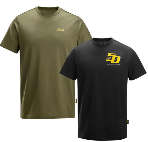 Snickers SS25 t shirt 50 year logo 2 pack black / khaki
