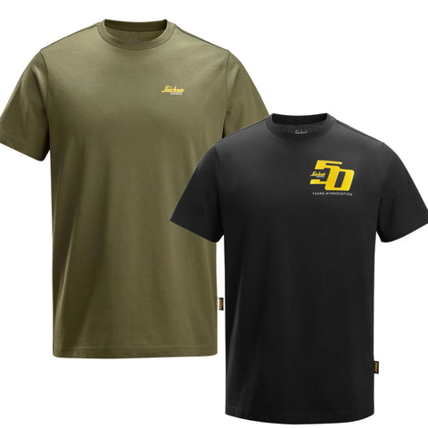 Snickers SS25 t shirt 50 year logo 2 pack black / khaki