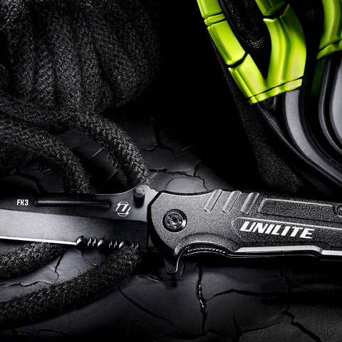 Unilite FK3 Heavy Duty Folding Utility Knife with stainless steel blade, liner lock, and aluminium handle.