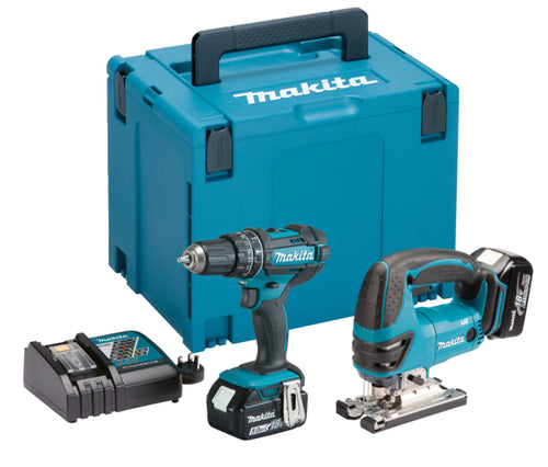 Makita DLX2134TJ 18v LXT Twin Kit DJV180 Jigsaw & DHP482 Combi Drill 2x5ah