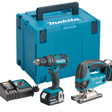 Makita DLX2134TJ 18v LXT Twin Kit DJV180 Jigsaw & DHP482 Combi Drill 2x5ah
