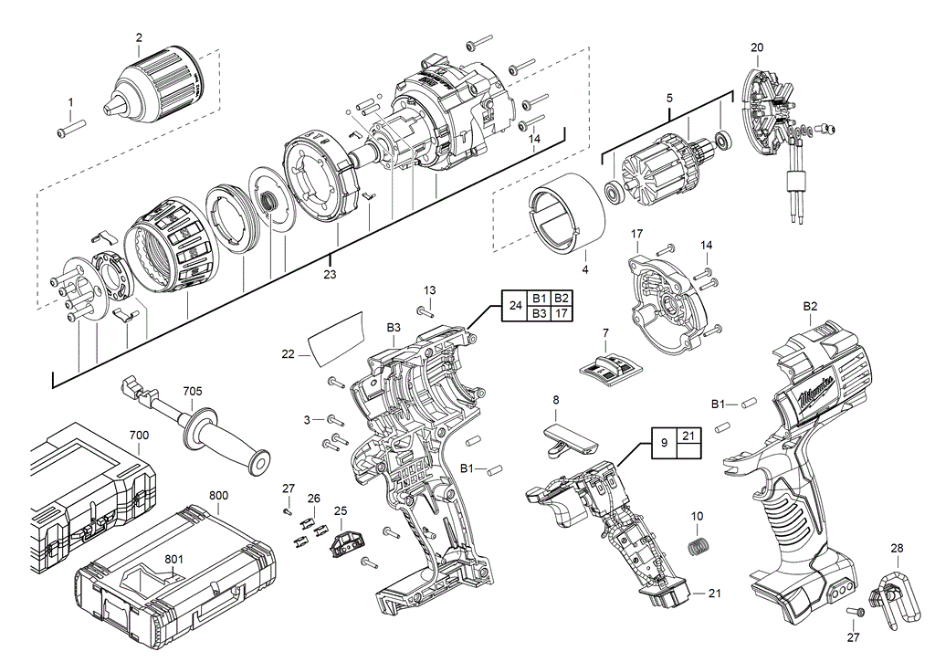 Milwaukee HD18PD percussion drill spare parts