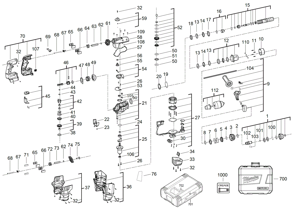 Milwaukee M18CHPX fuel sds drill spare parts