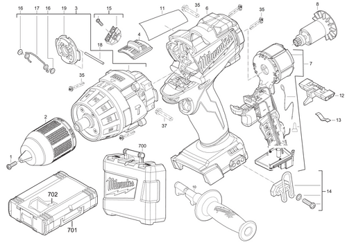 Milwaukee M18CPD brushless percussion drill spare parts