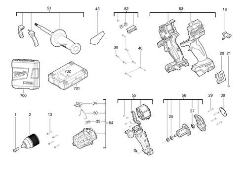Milwaukee M18FPD2 fuel percussion drill spare parts