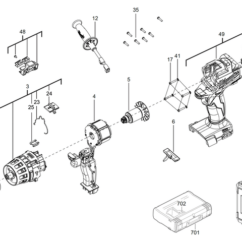 Milwaukee M18FPD fuel percussion drill spare parts