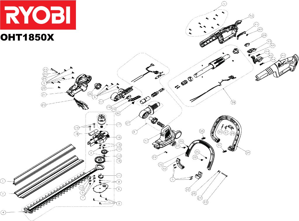 Ryobi OHT1850X hedge trimmer spare parts