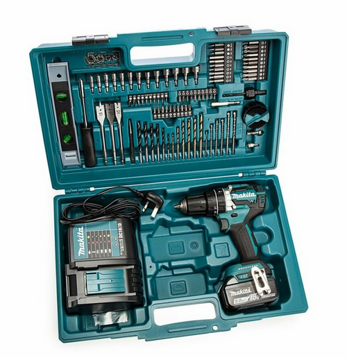 Makita DHP484STX5 18V LXT Combi Drill with 101 Piece Accessory Set (1 x 5.0Ah Battery) + charger