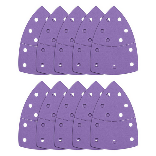 AB/DET 102 x 151mm Detail Sanding Sheets 10 Pack with removable tip, anti-clog coating, and 11-hole extraction pattern.