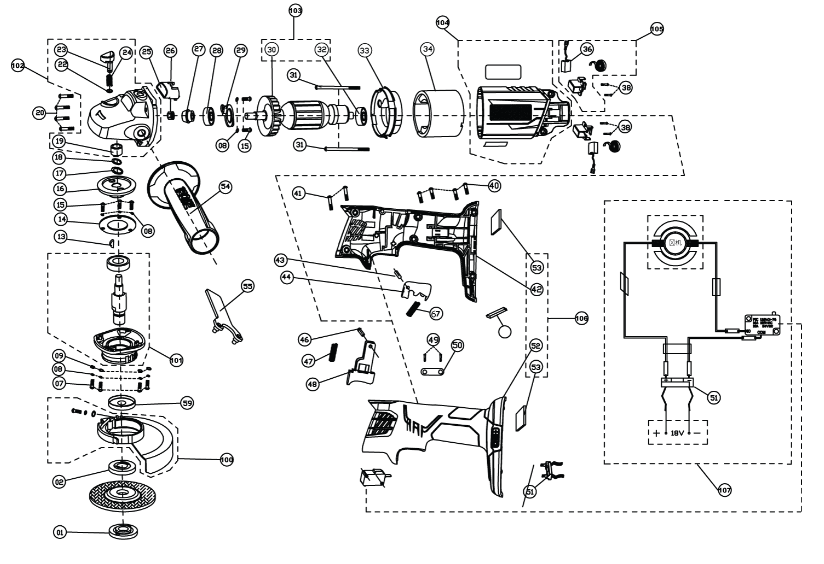 R18AG0 18V ANGLE GRINDER