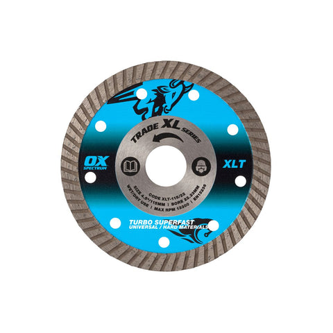 115mm Trade XL turbo diamond blade with 22.23mm bore for fast cutting of concrete, brick, sandstone and other building materials.
