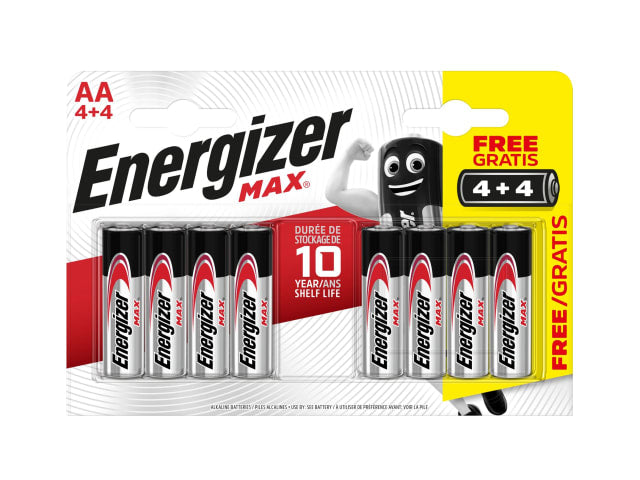 Energizer MAX® AA Alkaline Batteries (Pack 4 + 4 FREE) XMS22BATTAA