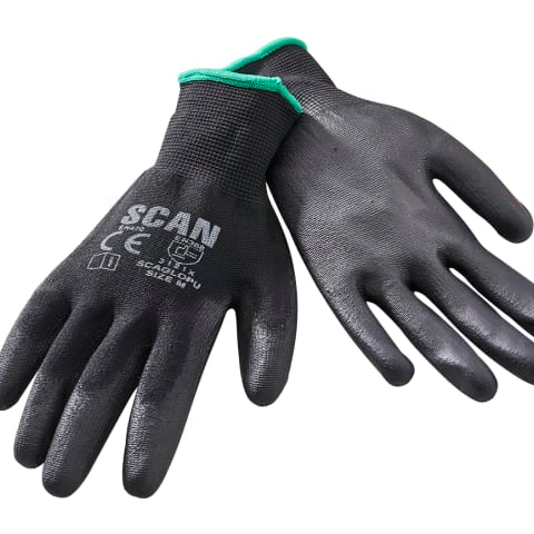 SCAN Black PU Coated Gloves Pack of 5 XMS22PUGLOVE